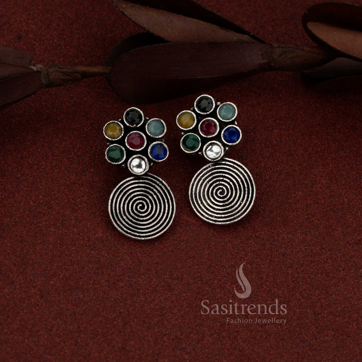 Spectacular oxidised spiral bloom drop earrings with lively colours perfect for parties and celebration outfits – Sasitrends