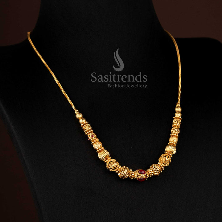 Graceful Temple Matte Gold Plated Delicate Ball Chain Necklace Expressing Traditional Refinement and Elegant Festive Jewellery Style – Sasitrends