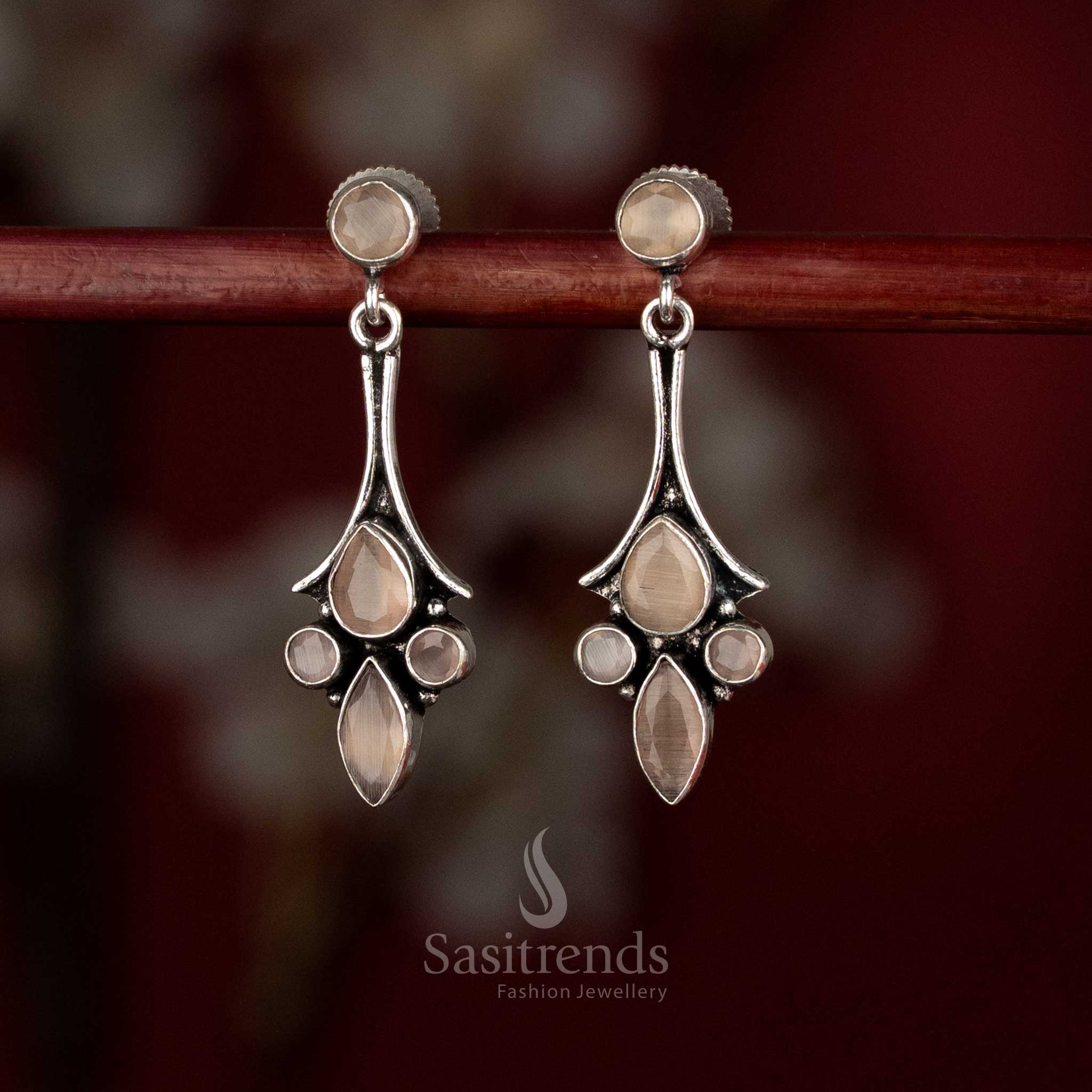 Earthy brown oxidised geometric teardrop earrings perfect for relaxed casual meetups – Sasitrends
