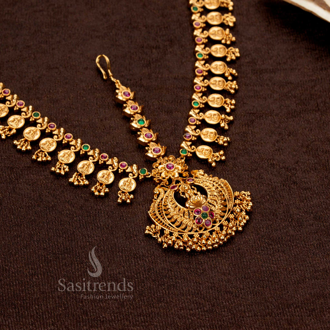 South Indian Wedding Temple Jewellery – Grand Lakshmi and Peacock Tikka with AD Stones – Sasitrends