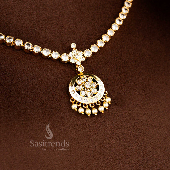 White-American-Diamond-Matte-Gold-Floral-Traditional-Attigai-Necklace-Sasitrends