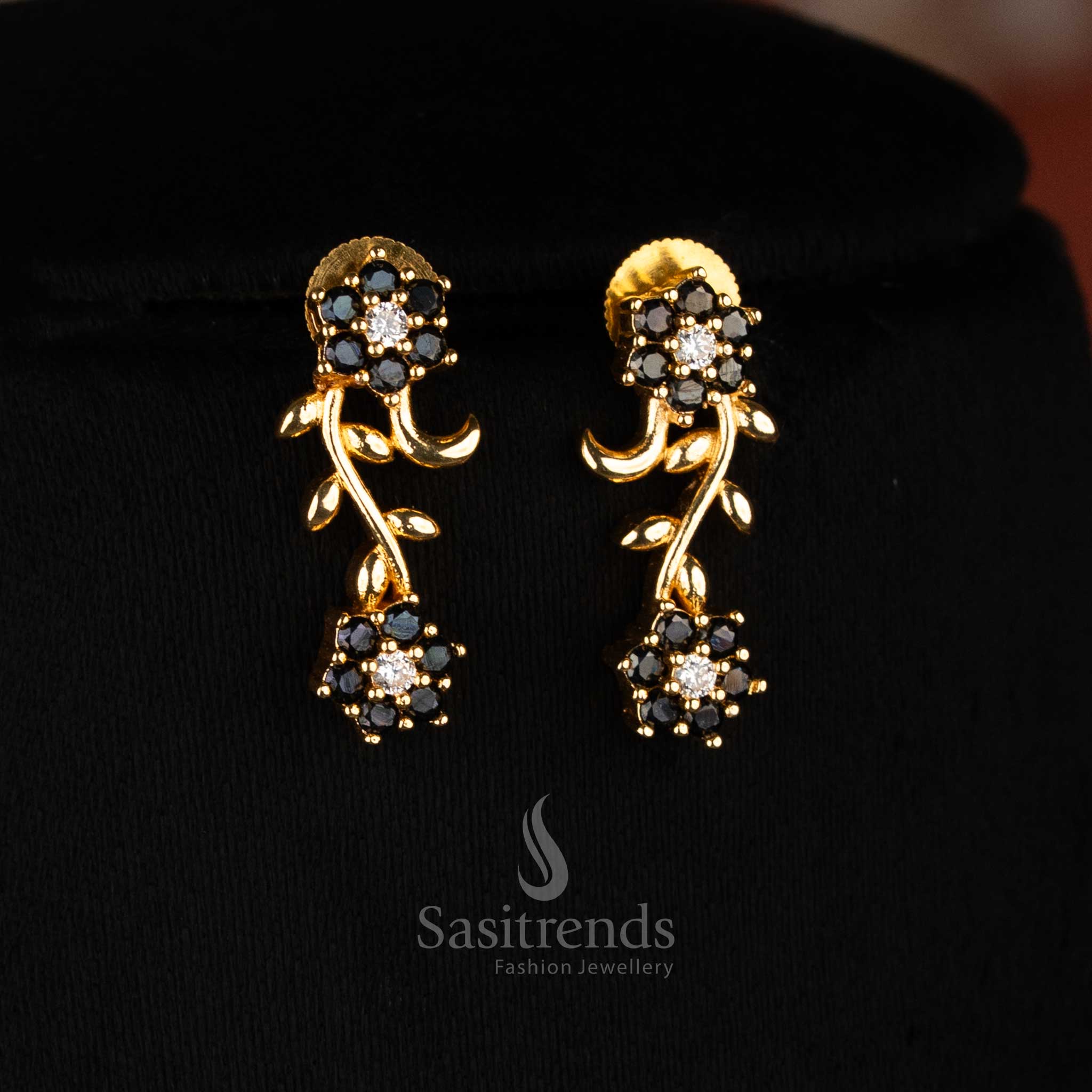 White-blue designer drop floral vine AD earrings jewellery – Sasitrends