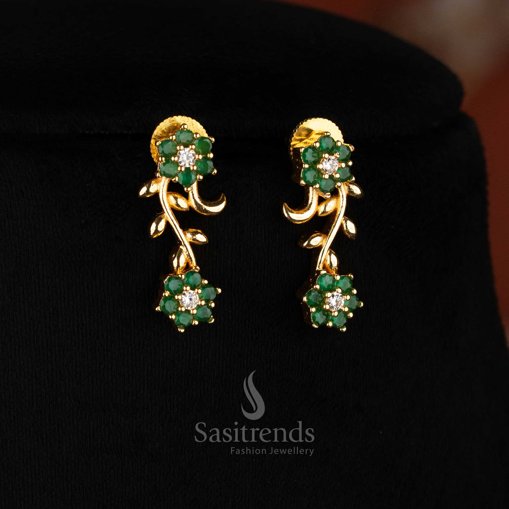 Drop-style white-green AD floral vine earrings – Sasitrends