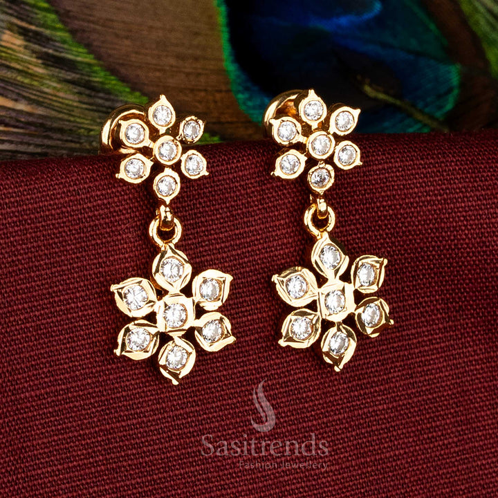 Impon Addigai Micro Gold Plated AD Floral Earrings for Sarees & Traditional Ethnic Styling – 24 Carat Pure Gold Look