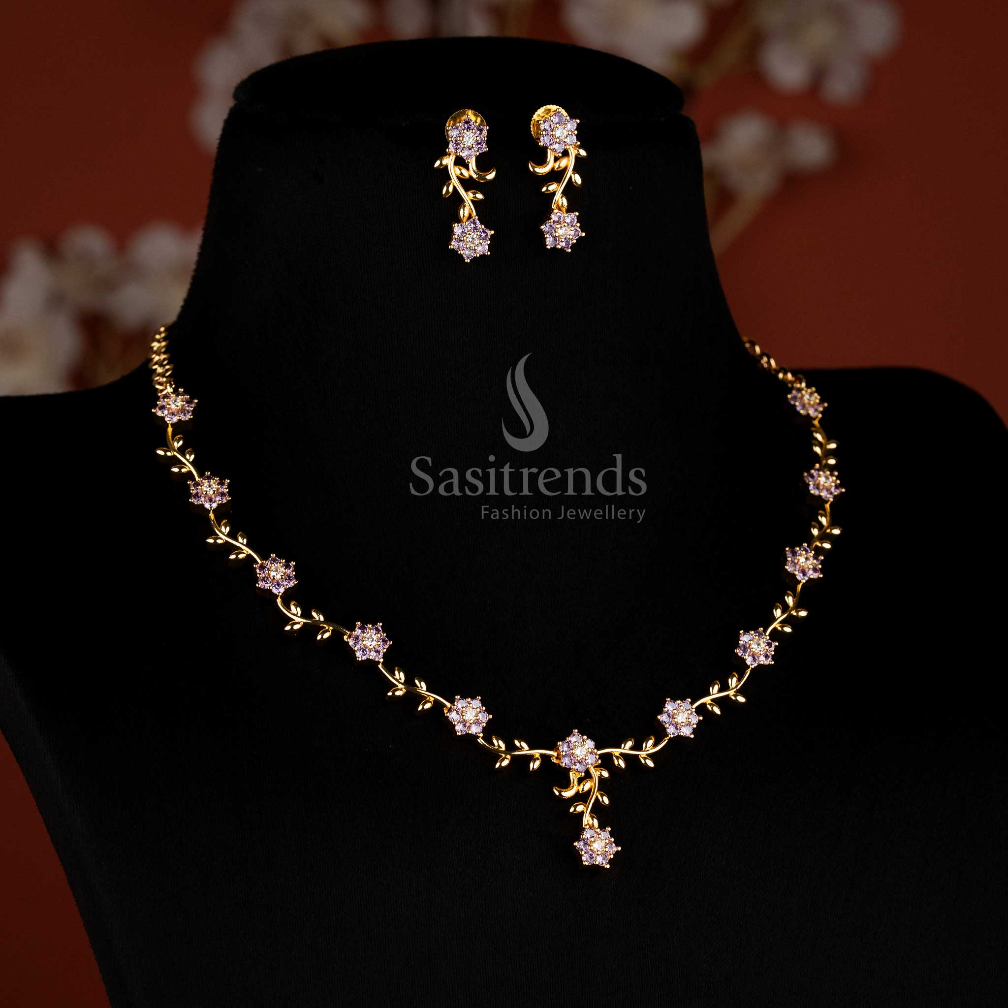 Festive white-lavender AD floral vine necklace – Sasitrends