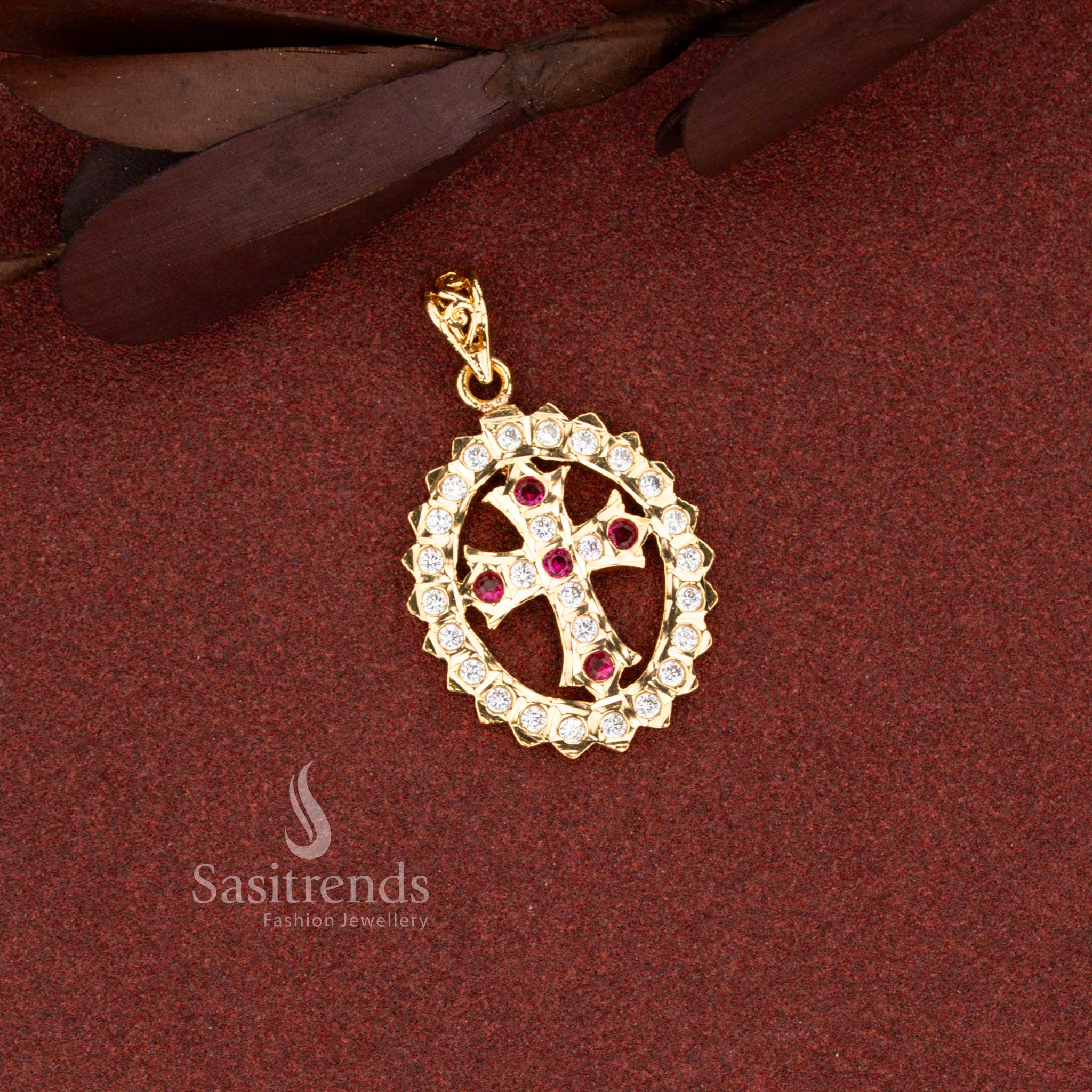Elegant White-Ruby Guaranteed Impon micro gold plated Christian cross pendant - Sasitrends