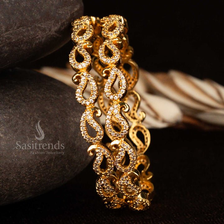 Mango Design One Year Guaranteed Micro Gold Plated American Diamond Bangles - Sasitrends