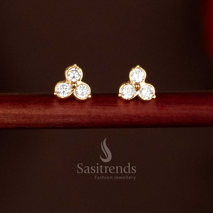 Guaranteed Impon Addigai Micro Gold Plated AD Stone Trinity Motif Stud Earrings – Traditional Temple Wear