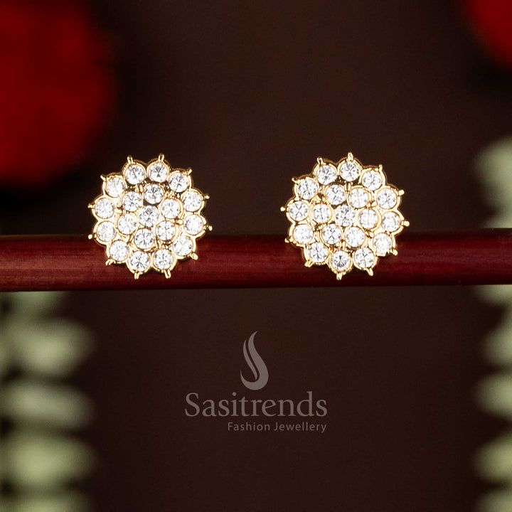 Beautiful Impon Addigai Micro Gold Plated AD Stone Multi-Petaled Floral Design Stud Earrings