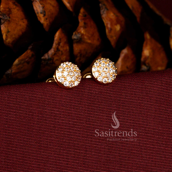 Elegant Guaranteed Micro Gold Plated AD Full Pavé Circular Disk Stud Earrings – 24K Gold Finish