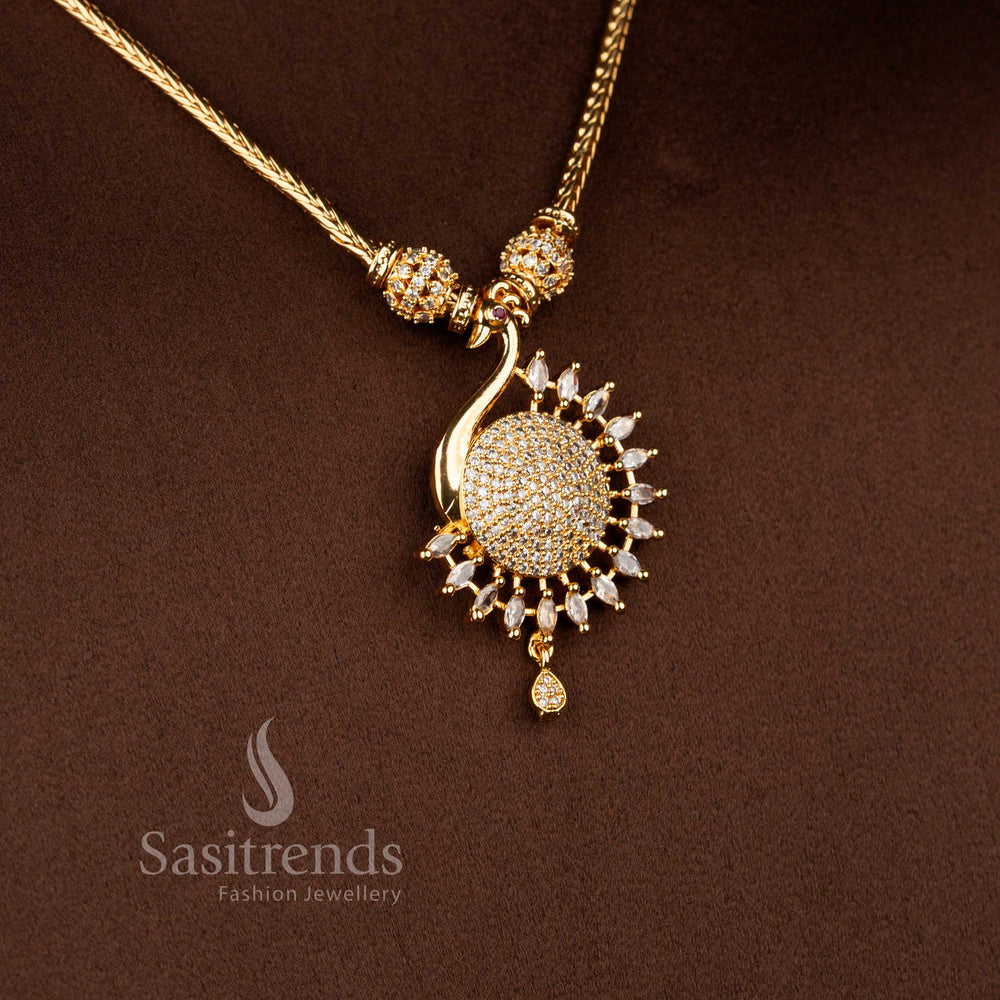 Luminous micro gold plated peacock pendant necklace in white highlighted with sparkling gemstones and pearls, exquisite one gram jewellery – Sasitrends