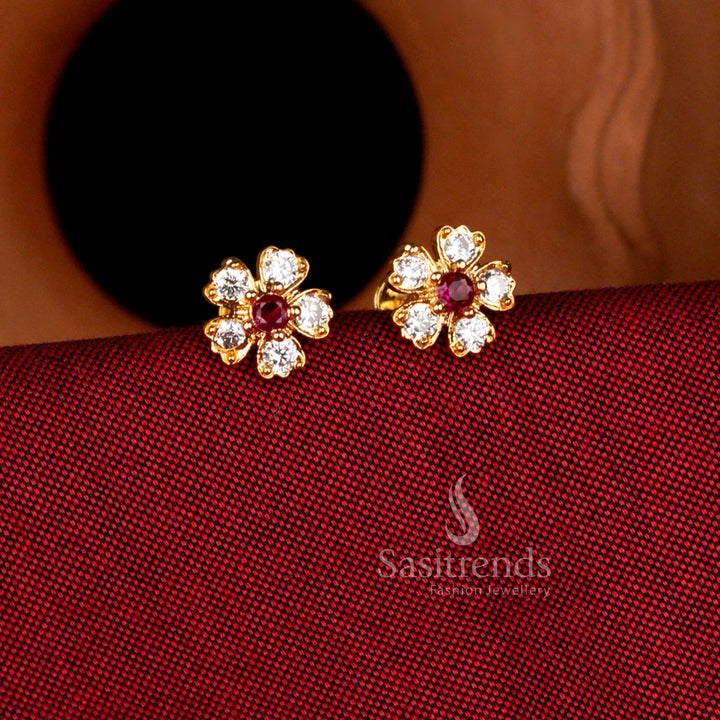 Impon Guaranteed Micro Gold Plated Round Stone Heart Floral Earrings – One Gram Jewellery