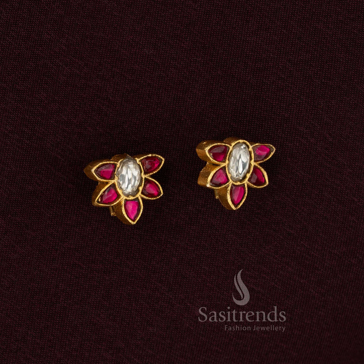 Traditional Gold Plated Jadau Bugadi Lotus Petal Design Kundan Stone Earrings