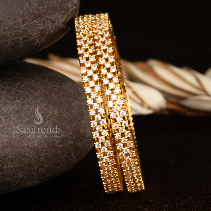 Stunning Micro Gold Plated American Diamond Ruby Stone Bangles - Trendy Elegance | Sasitrends