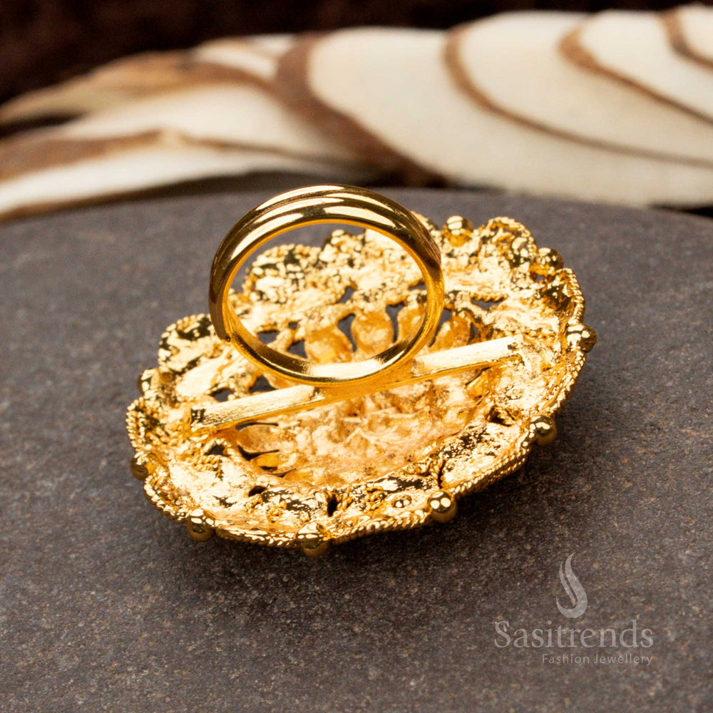 Intricate Floral Pattern Gold Plated Adjustable Ring – Festive Jewellery - Sasitrends