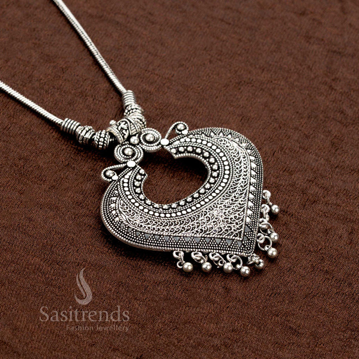 Antique heart design oxidised necklace with ball hangings – Sasitrends