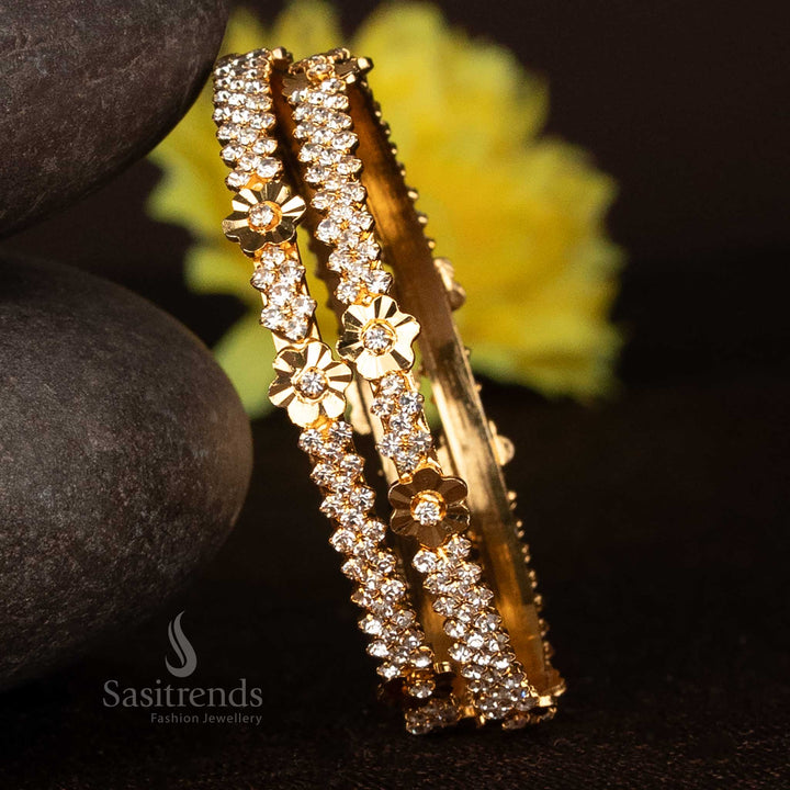 Guaranteed Micro Gold Plated One Gram Floral Design Stone Bangles – Look Like Real Gold Using 24 Carat Pure Gold - Sasitrends