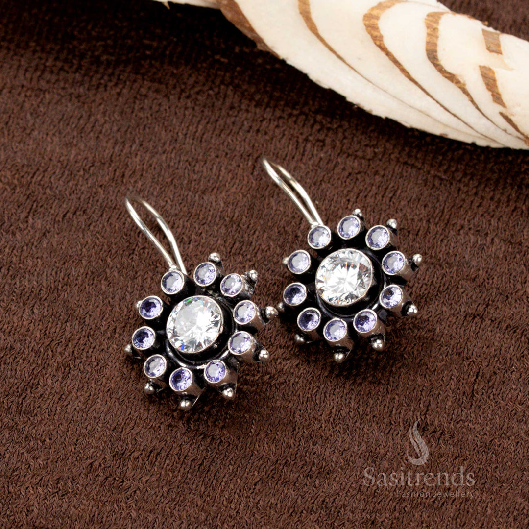 Handmade oxidised earrings with floral stone design – Sasitrends