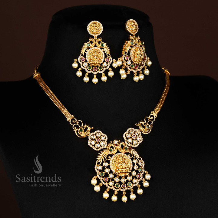 Premium Matte Temple Necklace with Peacock & Coin Design - Sasitrends