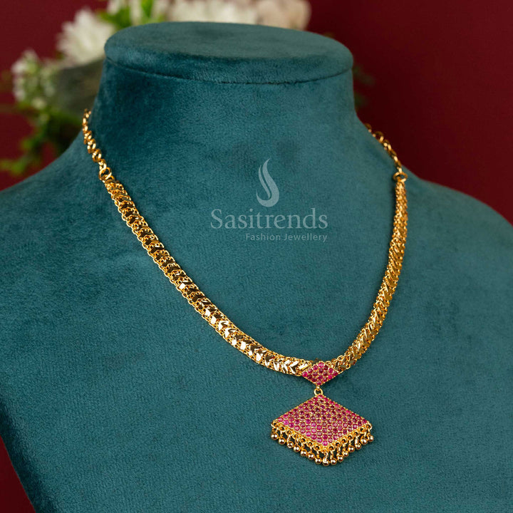 One gram micro gold plated heart pattern necklace with ruby stones Sasitrends