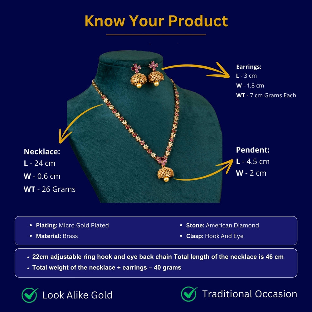 American diamond micro gold plated necklace measurement image - Sasitrends