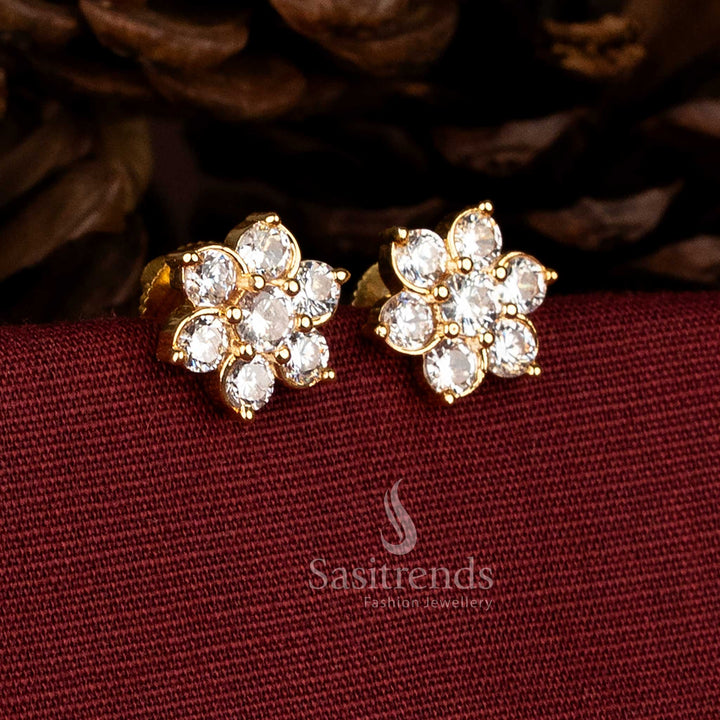 Real diamond look Premium Floral American Diamond Big stud earrings with sparkling premium stone design - Sasitrends