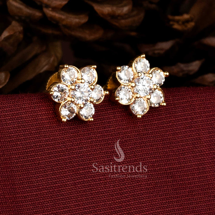 Party wear Premium Floral American Diamond Big stud earrings with sparkling premium stone design - Sasitrends