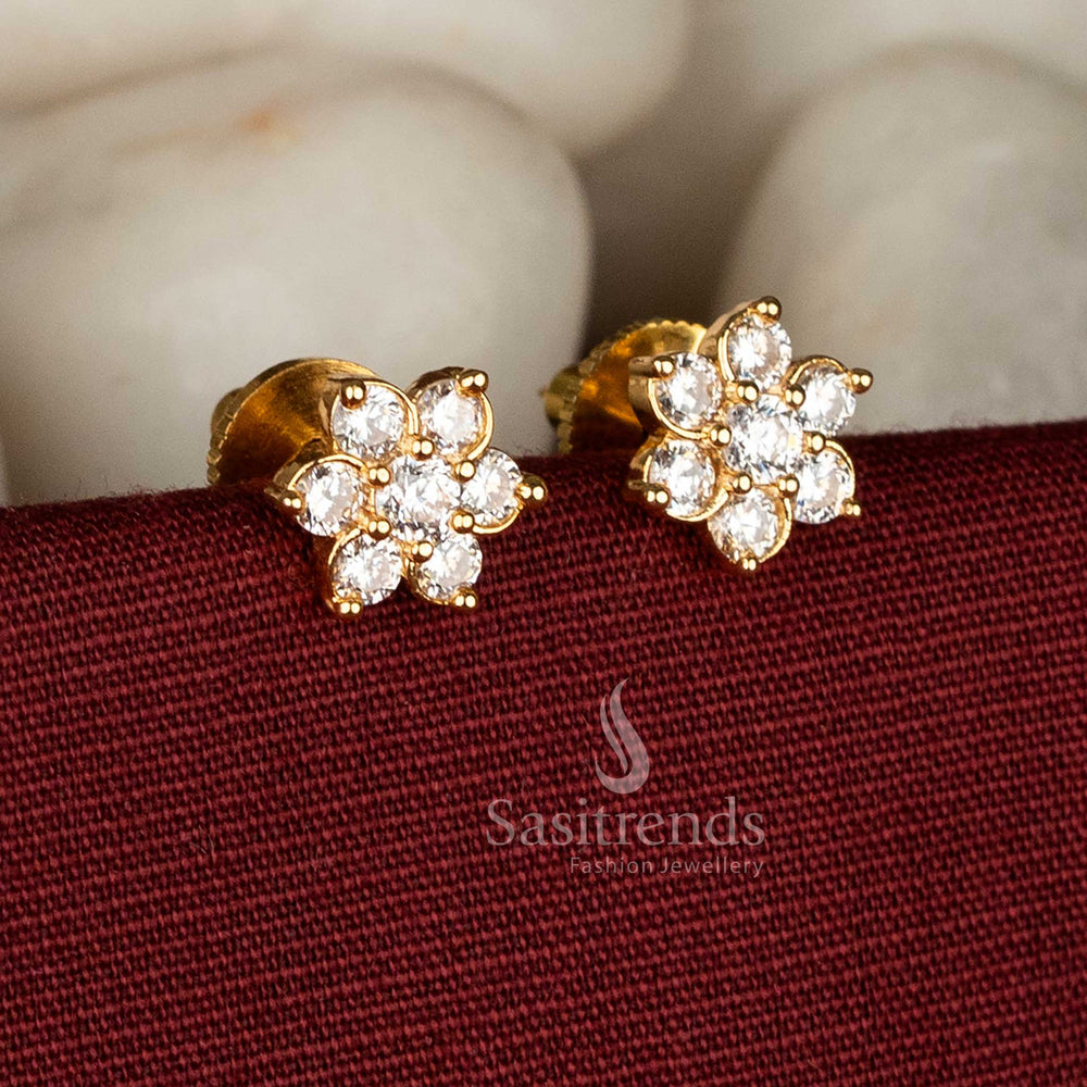 Premium Floral American Diamond small stud earrings with sparkling premium stone design - Sasitrends