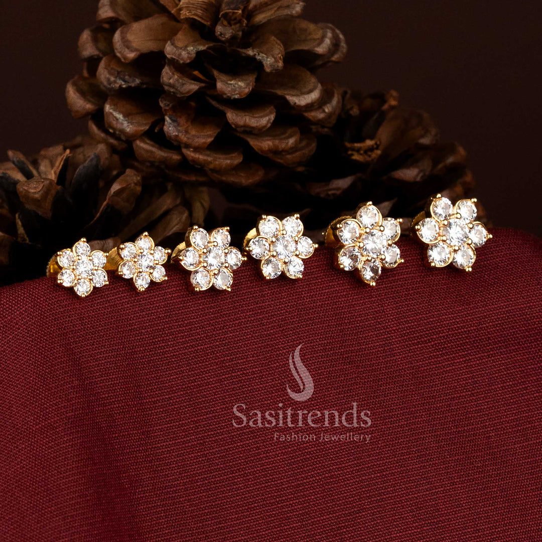 Party wear Floral American Diamond small, medium & Big stud earrings with sparkling premium stone design - Sasitrends