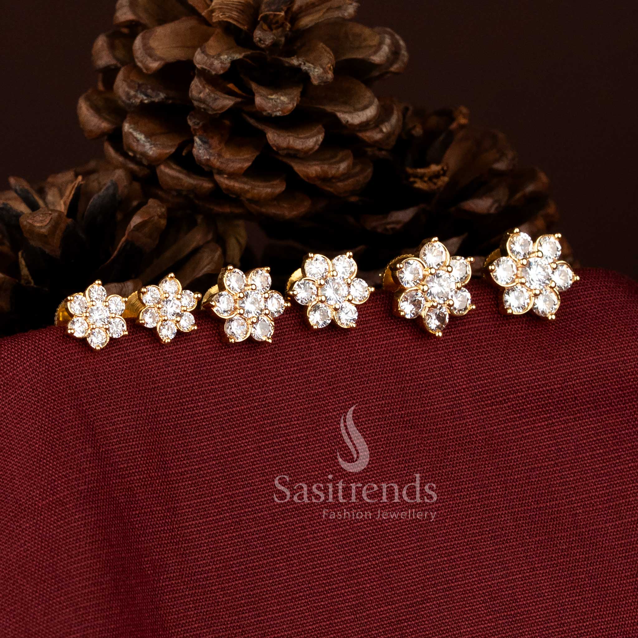 Party wear Floral American Diamond small, medium & Big stud earrings with sparkling premium stone design - Sasitrends
