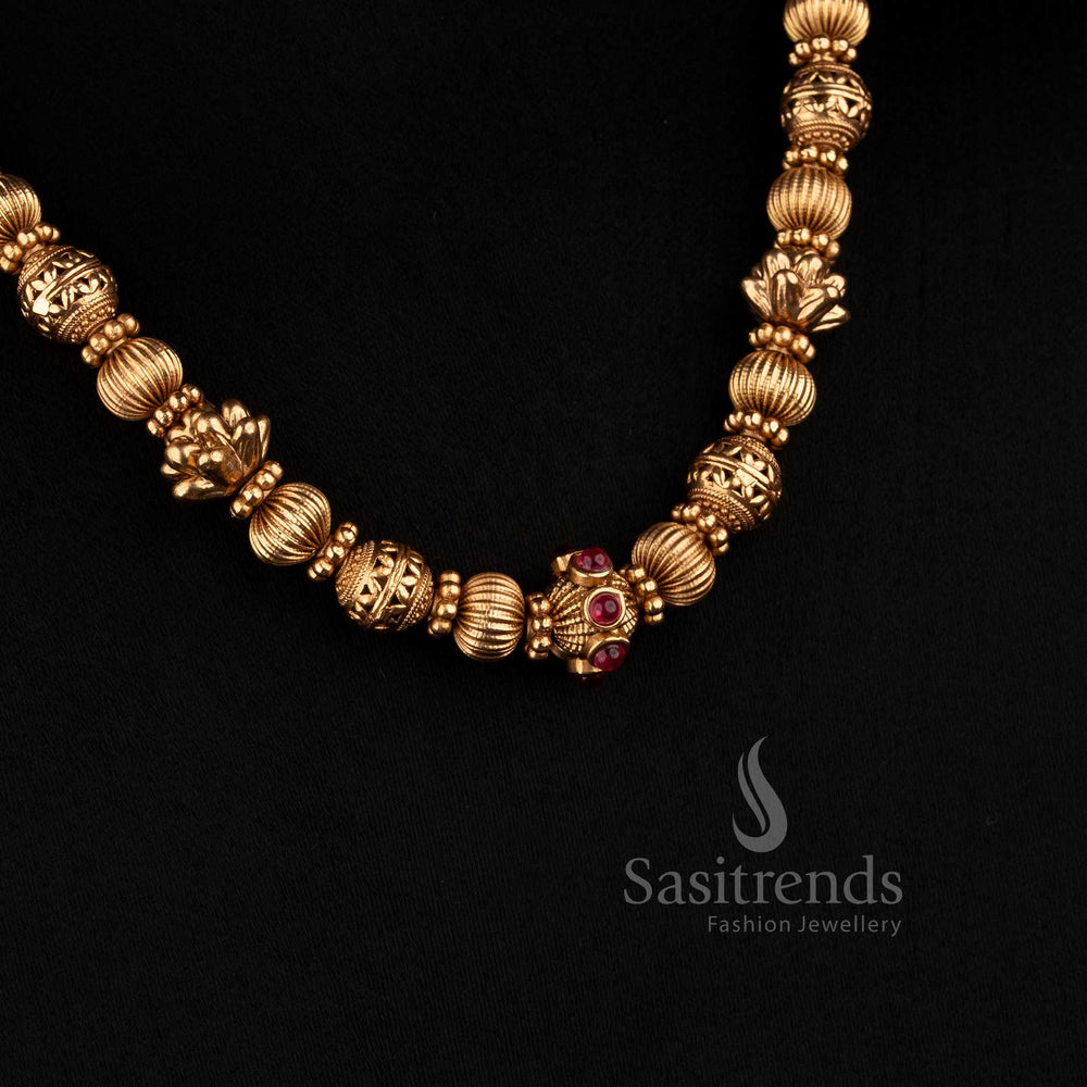 Traditional Antique Gold Shell and Filigree Golden Bead Mala Necklace Set for Women - Sasitrends
