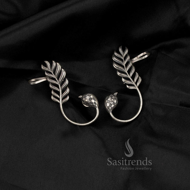 Antique Oxidised Peacock Feather Ear Cuff Earrings for Everyday & Office Elegance