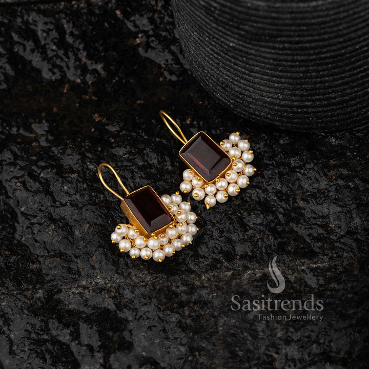 Attractive Gold Plated Red Monalisa Stone Earrings Sasitrends Elegance