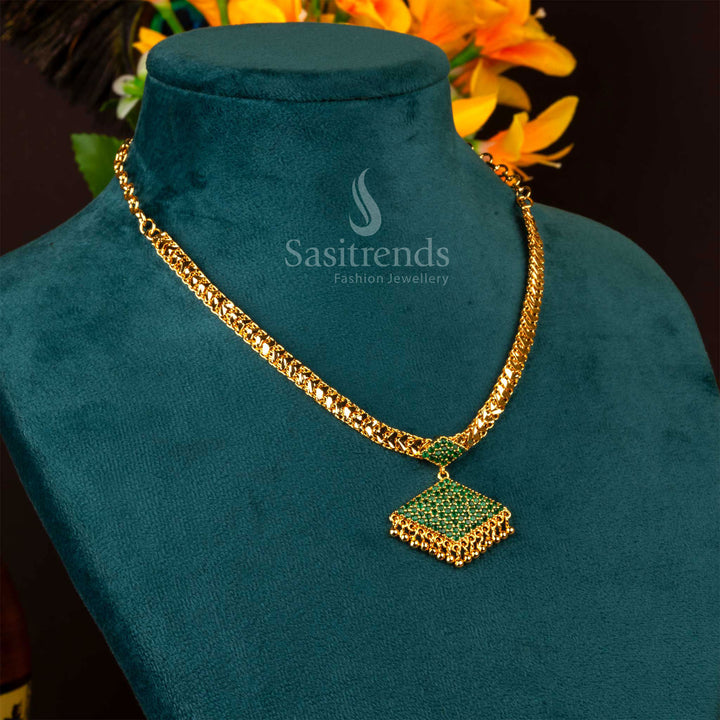 One gram micro gold plated heart pattern necklace with green stones Sasitrends