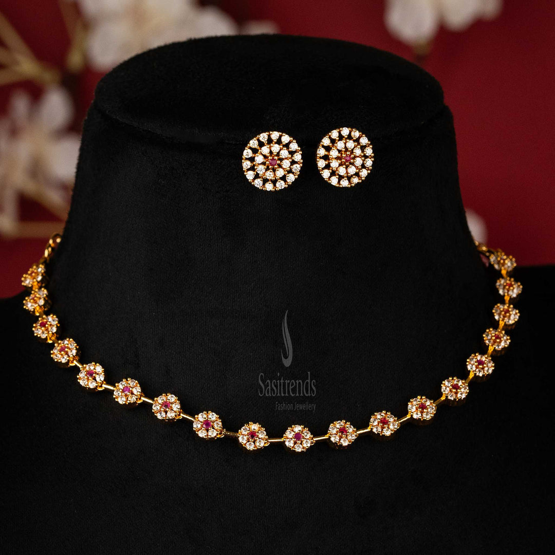 Elegant Micro Gold Plated American Diamond Floral Necklace Jewellery Set  Timeless Elegance Sasitrends