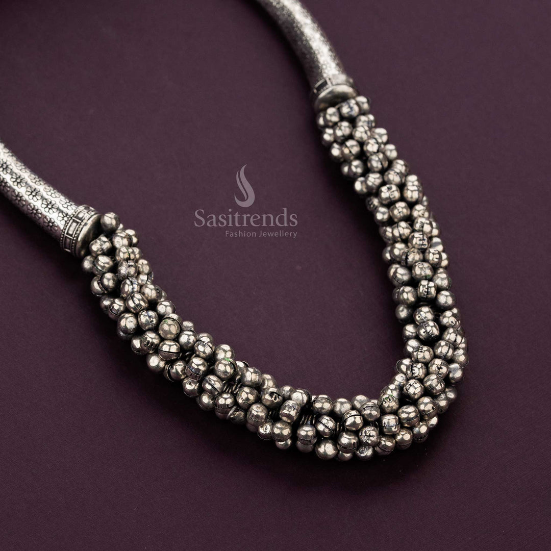 Intricately Designed Silver Oxidised Ghungroo Beaded Necklace Sasitrends