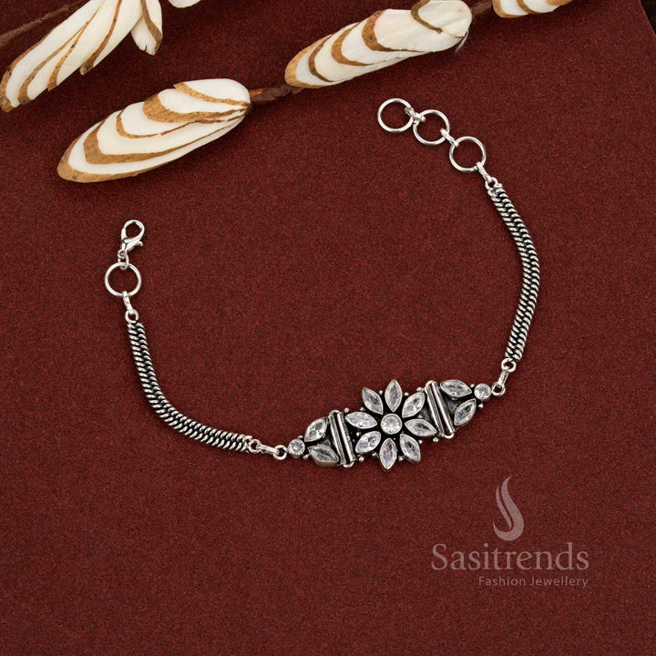 Stunning office wear oxidised white stone floral bracelet - sasitrends