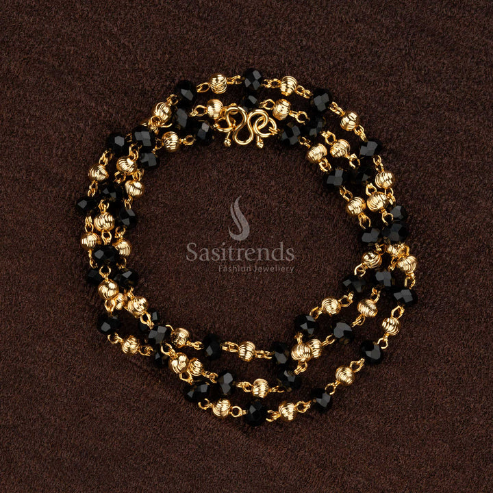 Beautiful Guaranteed Micro Gold Plated Black Bead Chain with Elegant Gold Accents - Sasitrends