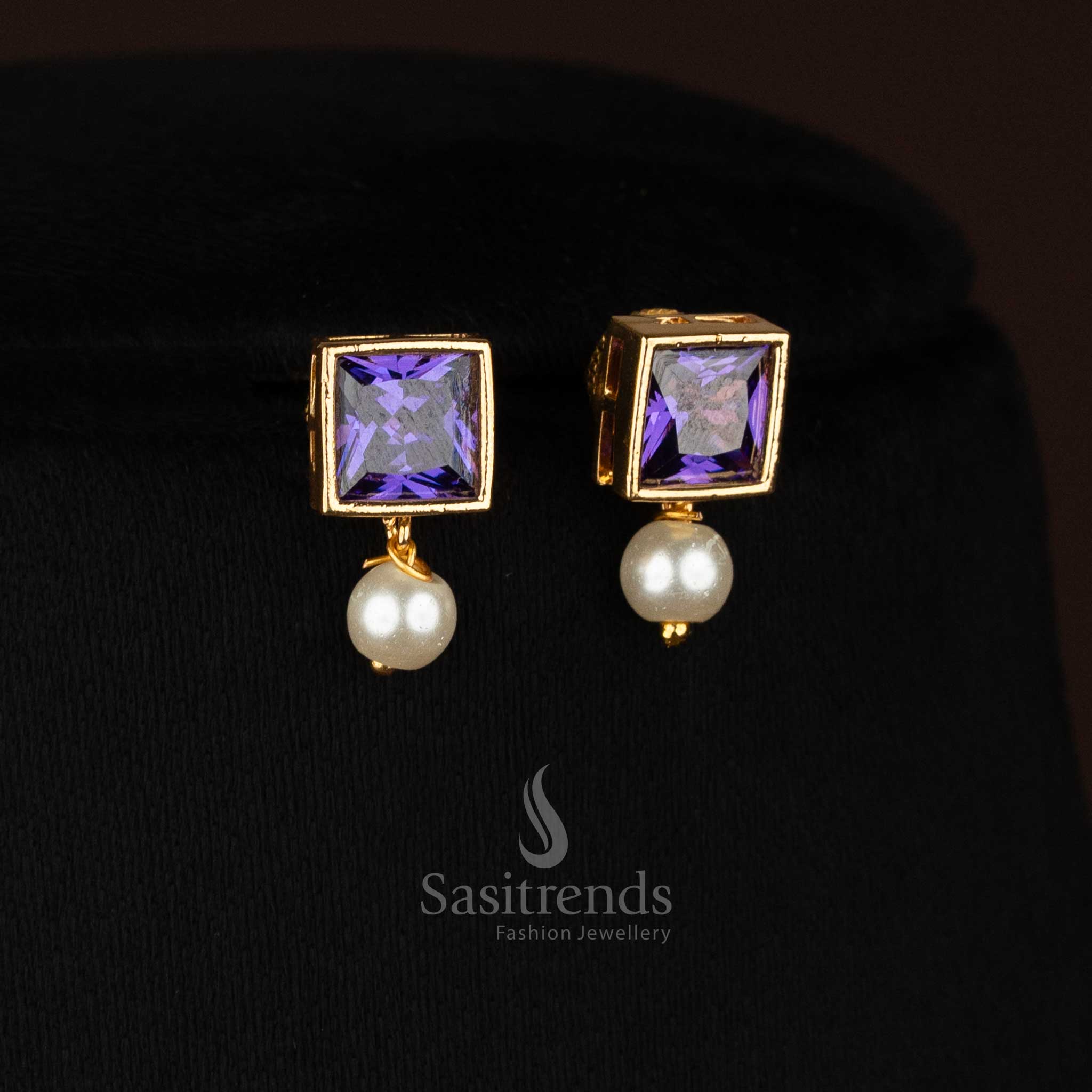 BIG purple square AD earrings with pearl detail offering rich wedding charm – Sasitrends