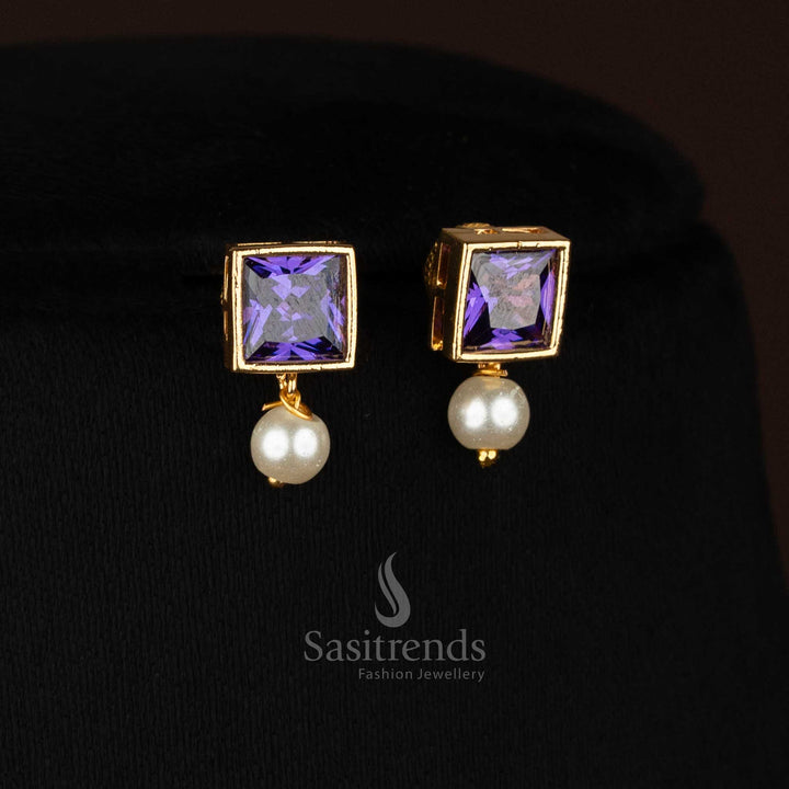 BIG purple square AD earrings with pearl detail offering rich wedding charm – Sasitrends