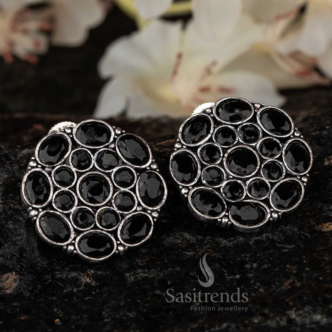 Black Gemstone Oxidised Earrings, Chic and Timeless