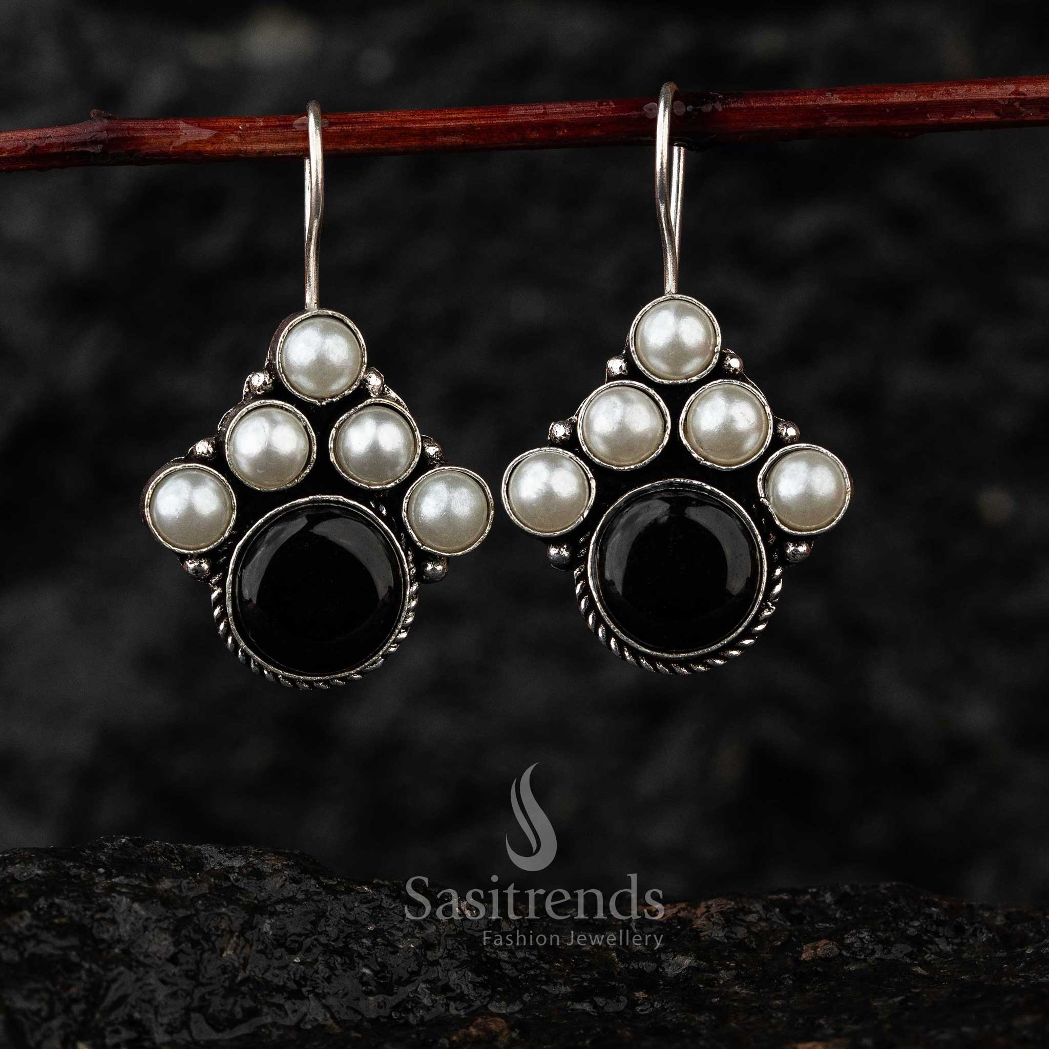 Oxidised Jewellery Black Monalisa Stone Earrings for Stylish Festive Looks