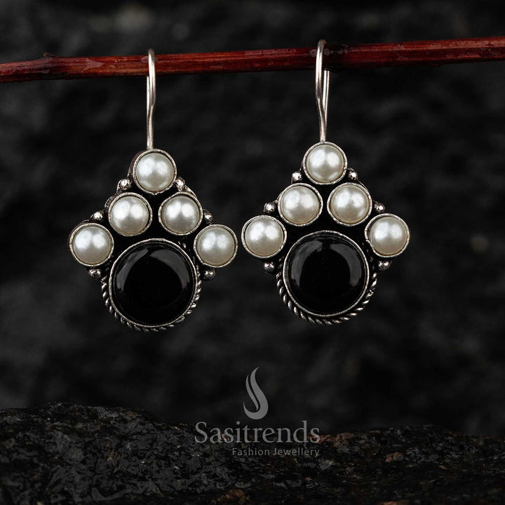 Oxidised Jewellery Black Monalisa Stone Earrings for Stylish Festive Looks