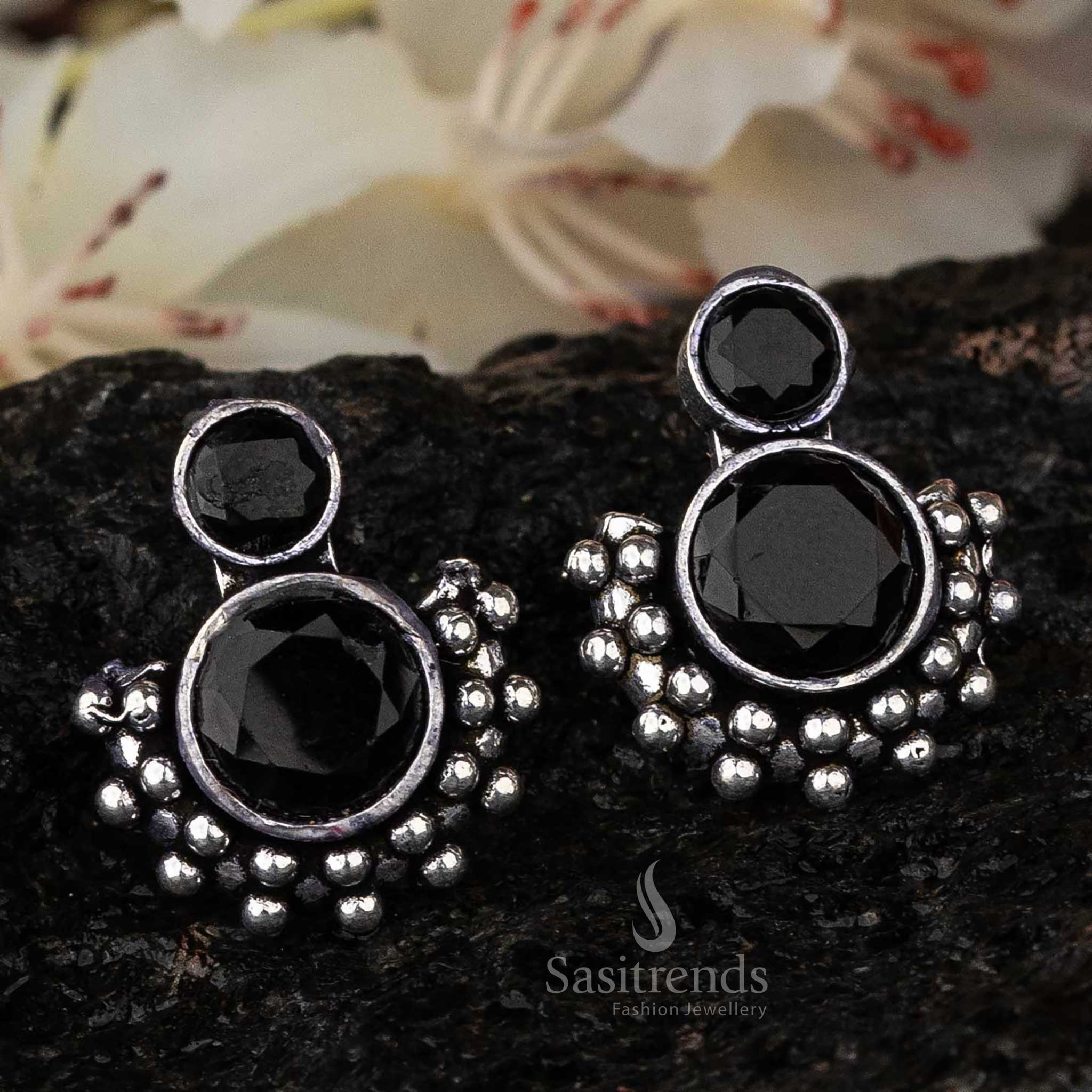Sophisticated Black Stone Oxidised Earrings - Sasitrends Festive Collection
