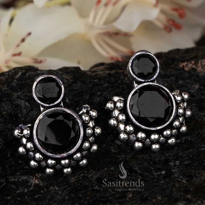 Sophisticated Black Stone Oxidised Earrings - Sasitrends Festive Collection