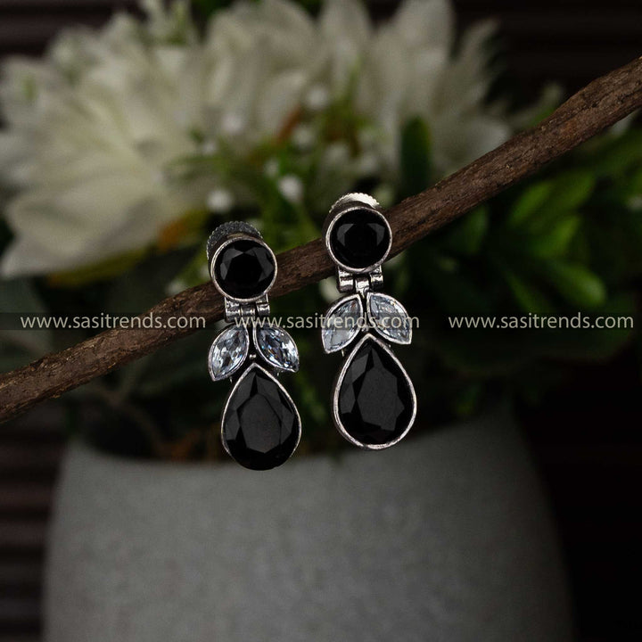 Black White Oxidised Earrings Elegant Outfit Sasitrends Online Shopping