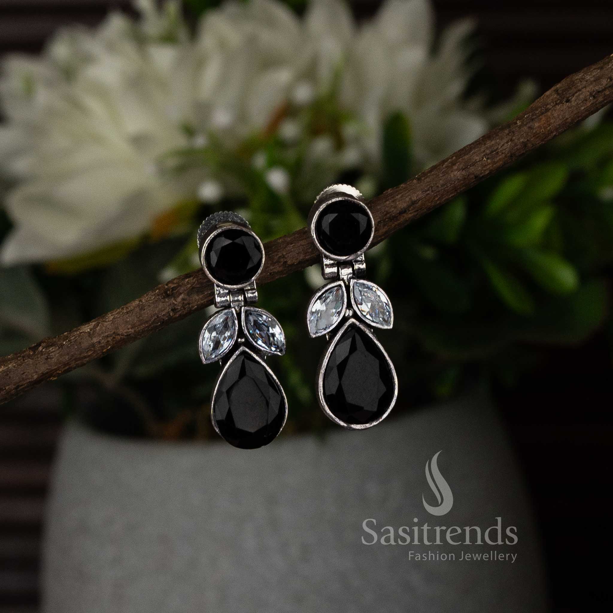 Black White Oxidised Earrings Elegant Outfit Sasitrends Online Shopping