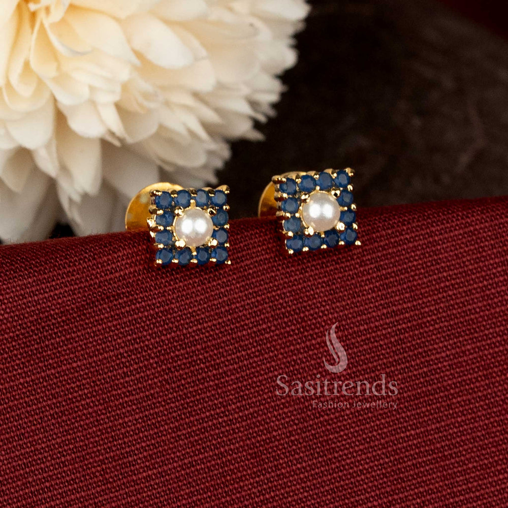 Micro gold plated square cluster blue and pavalam stud earrings – Sasitrends