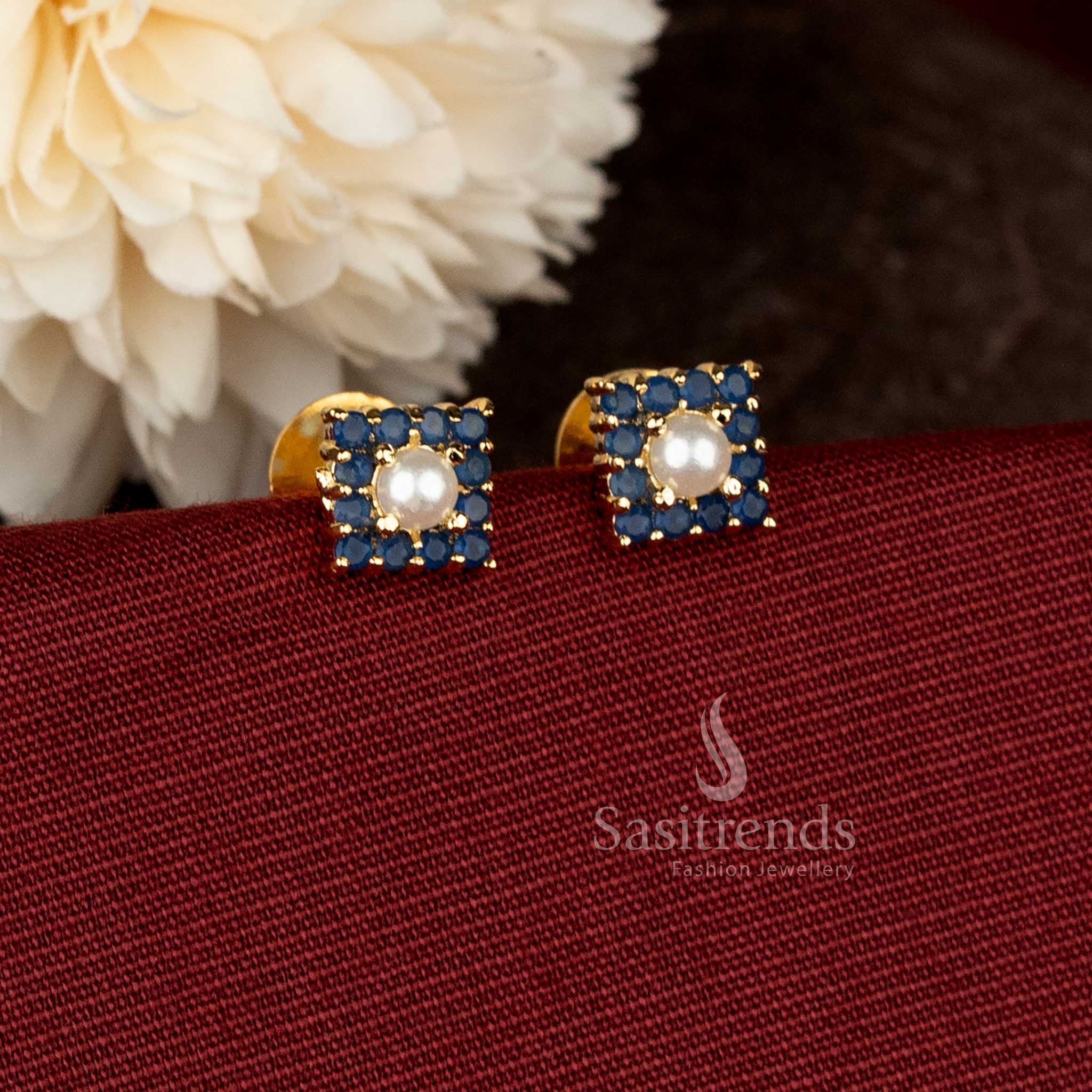 Micro gold plated square cluster blue and pavalam stud earrings – Sasitrends