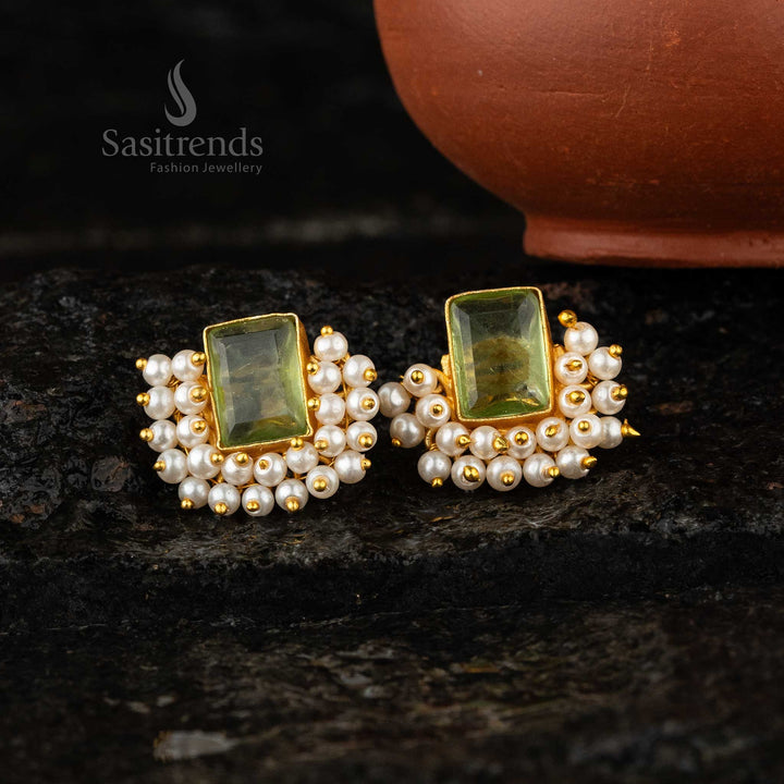 Captivating Green Gold Plated Earrings Sasitrends Online Shopping